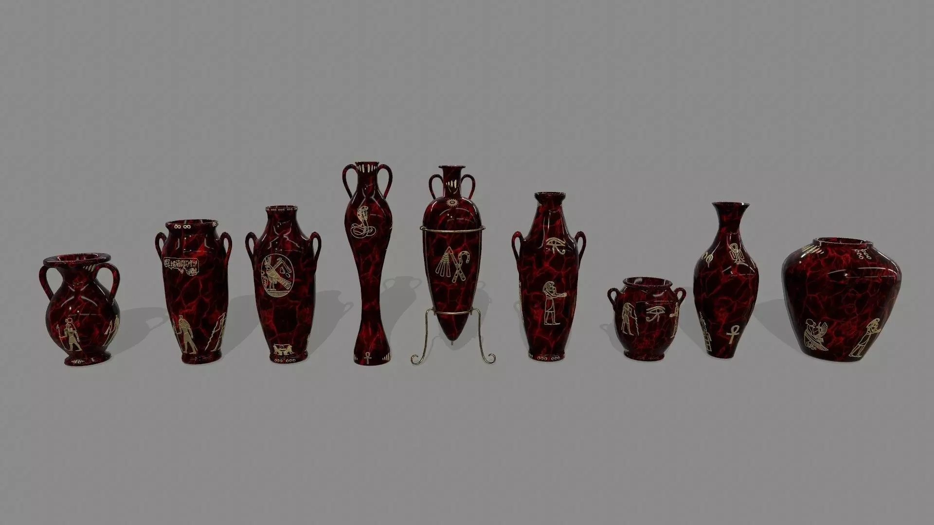 vase set egyptian Low-poly 3D model_0