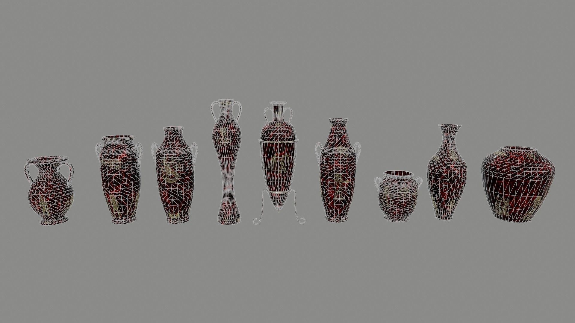 vase set egyptian Low-poly 3D model_39