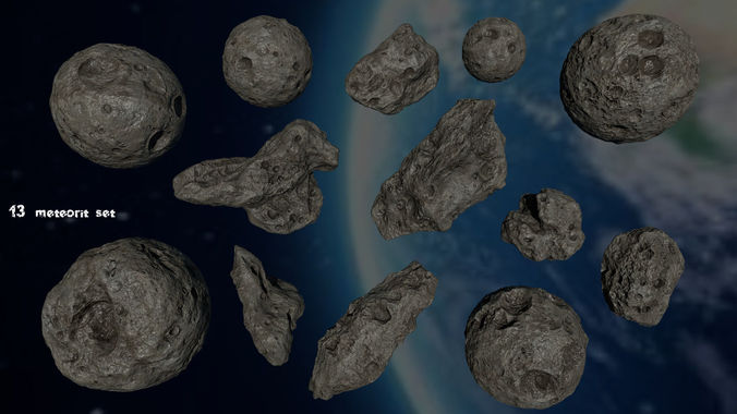 asteroid set rock with holes Low-poly 3D model