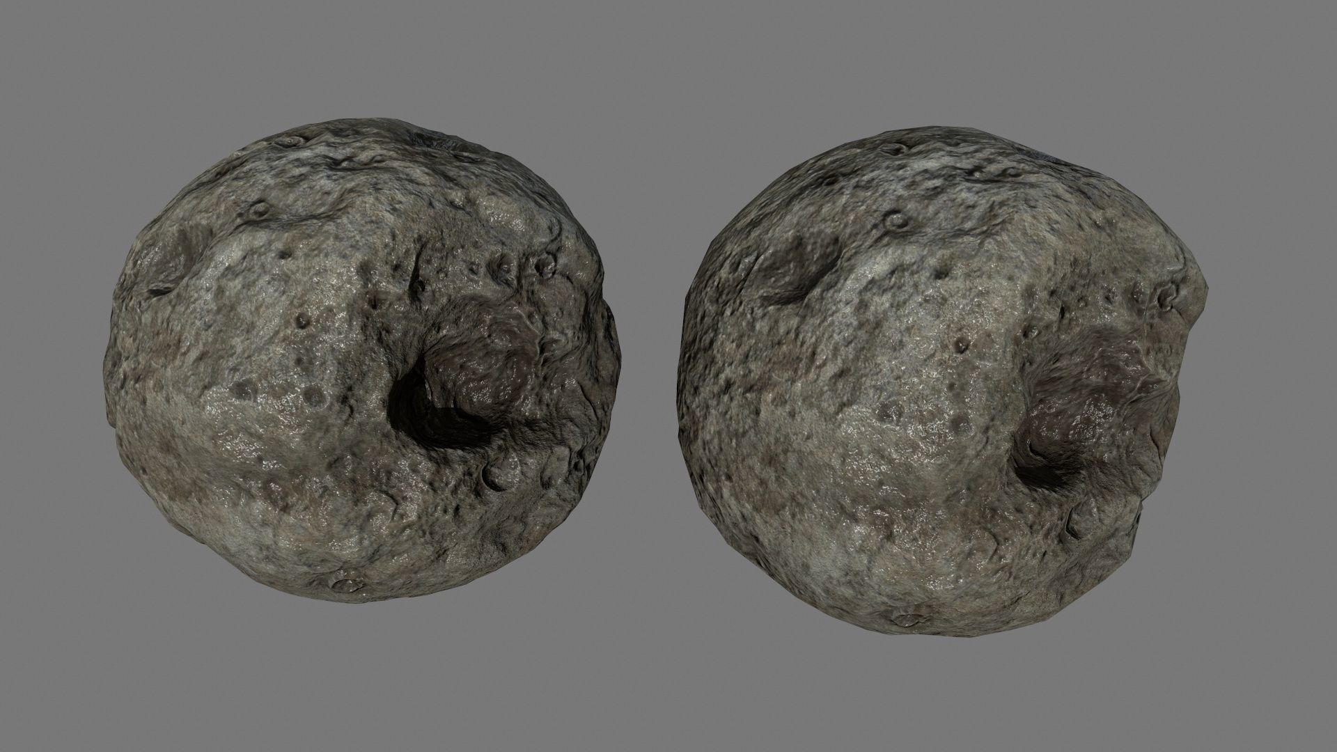 asteroid set rock with holes Low-poly 3D model_34