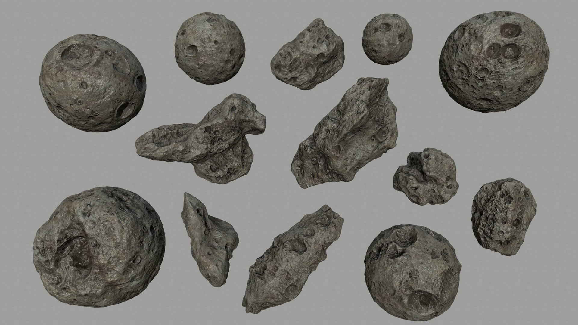asteroid set rock with holes Low-poly 3D model_1
