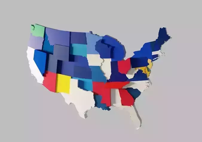 US 3D Map United States of America Continental USA Low-poly 3D model