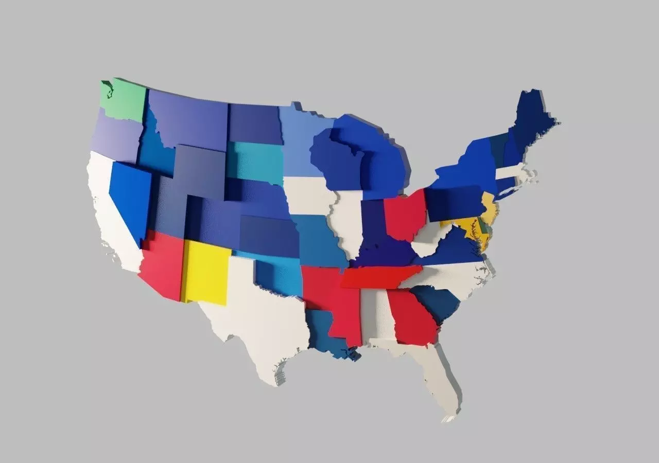US 3D Map United States of America Continental USA Low-poly 3D model_0