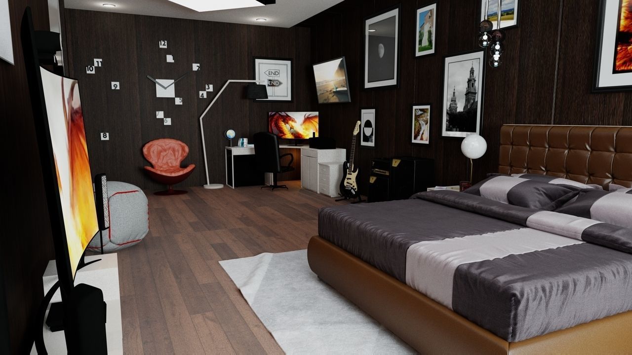 Modern Furnished Bedroom 3D model_2