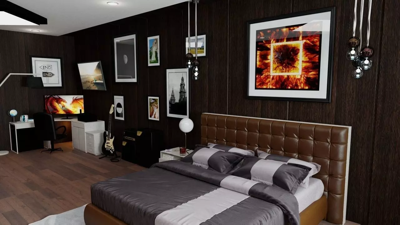 Modern Furnished Bedroom 3D model_0