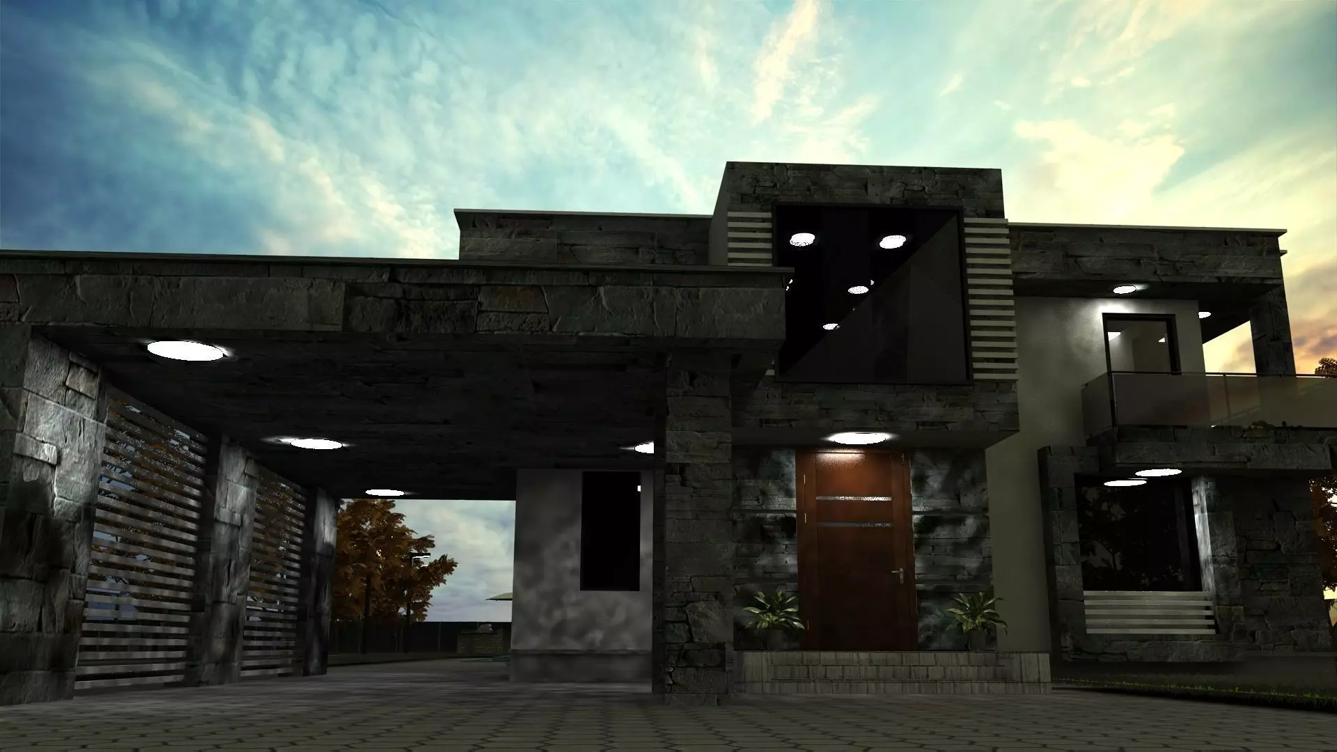 Modern House Exterior Low-poly 3D model_0