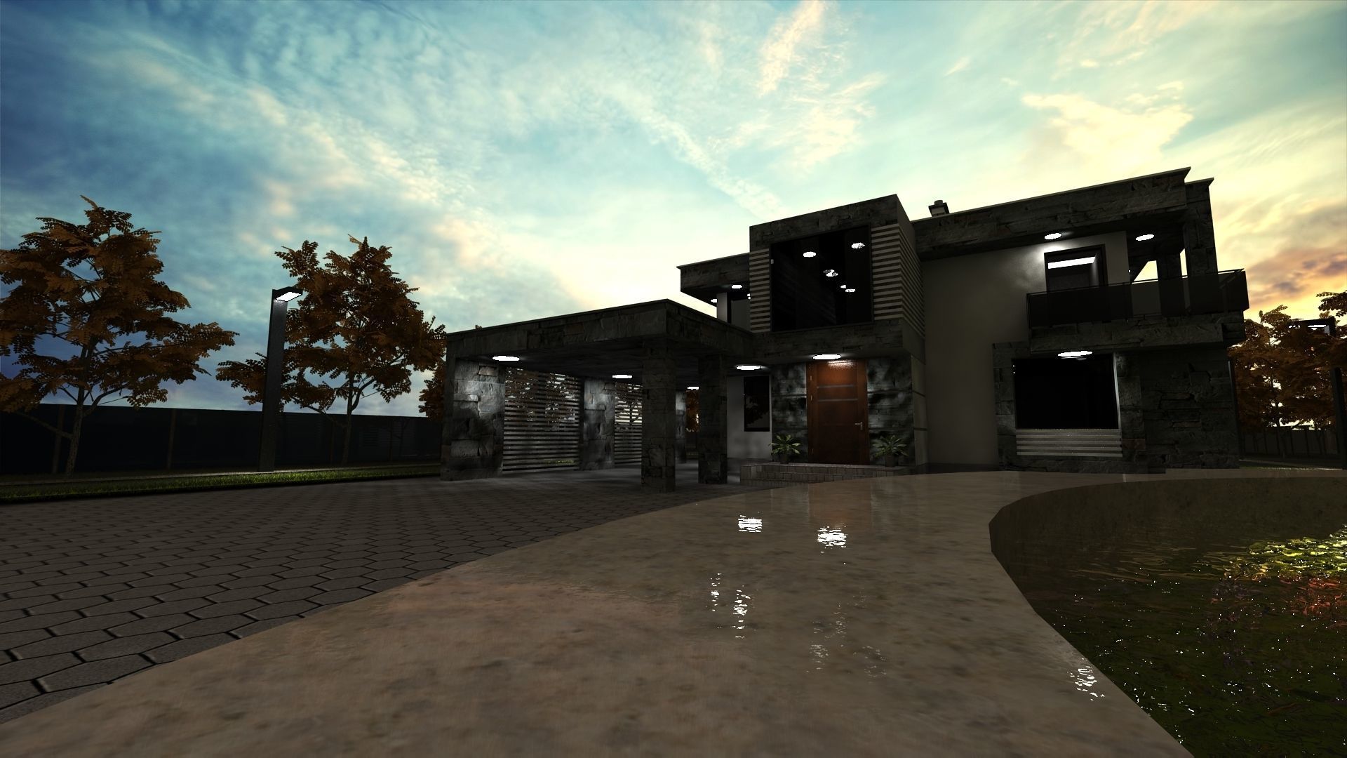 Modern House Exterior Low-poly 3D model_1