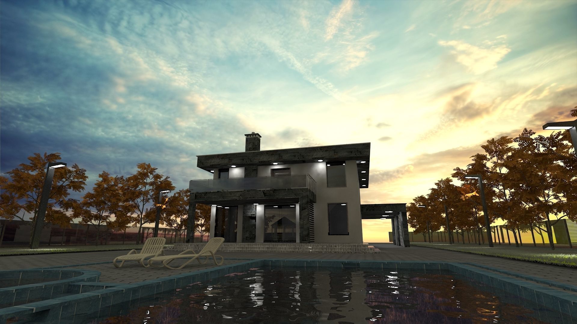 Modern House Exterior Low-poly 3D model_4