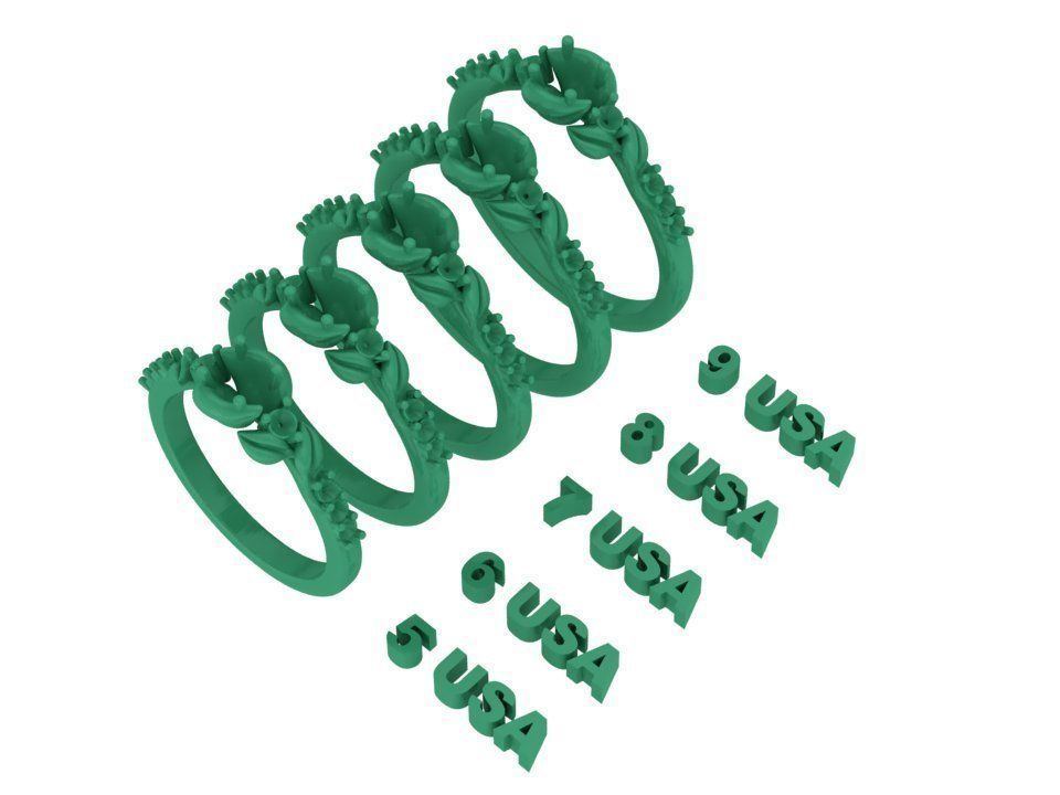 Own design Engagement Paradise Leaves ring Many sizes N0268 3D print model_2