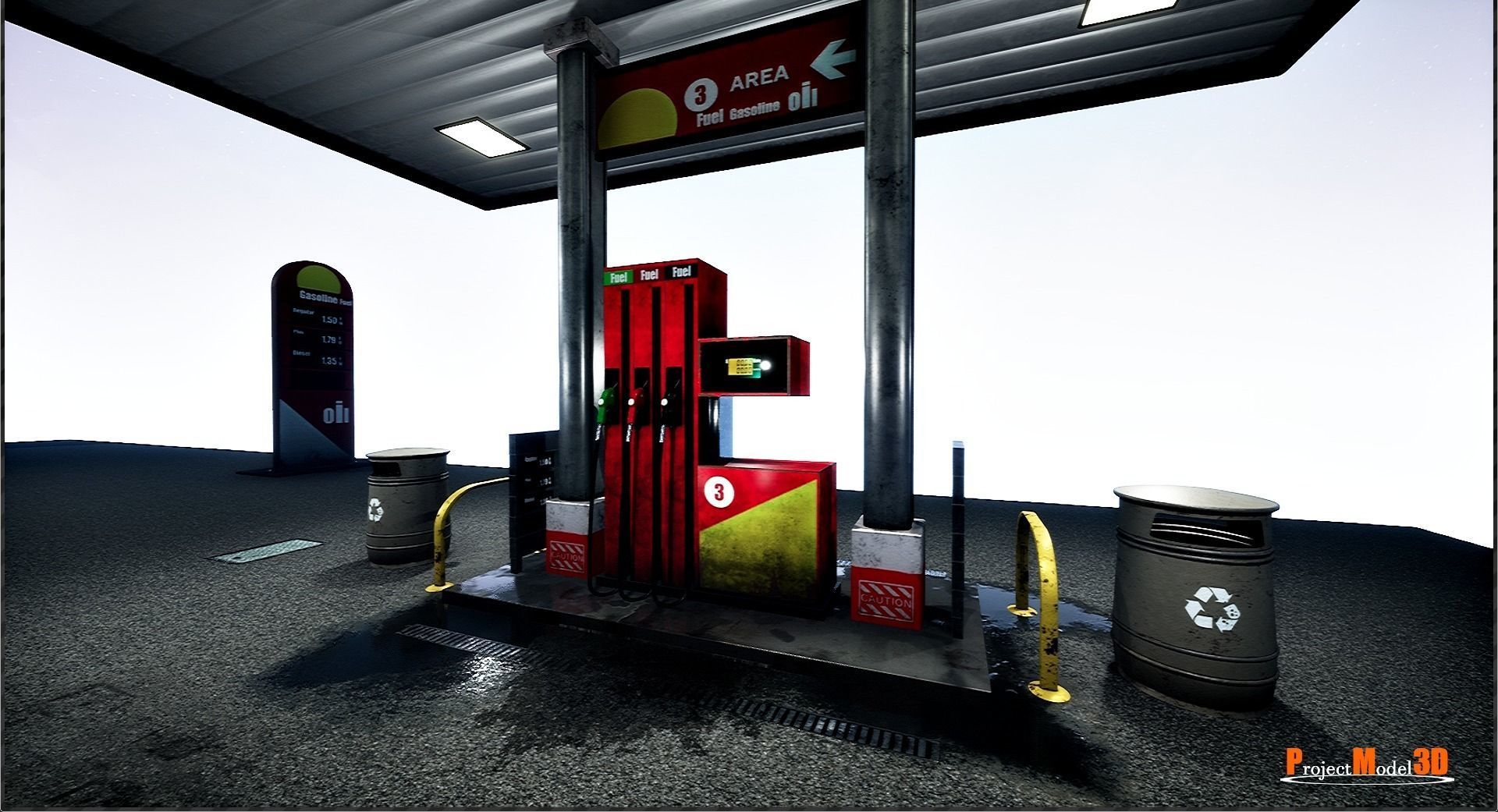 Gas station package UE4-FBX-V01 Low-poly 3D model_5