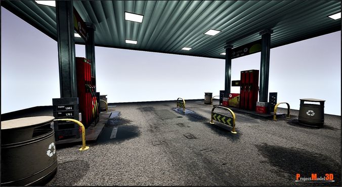 Gas station package UE4-FBX-V01 Low-poly 3D model