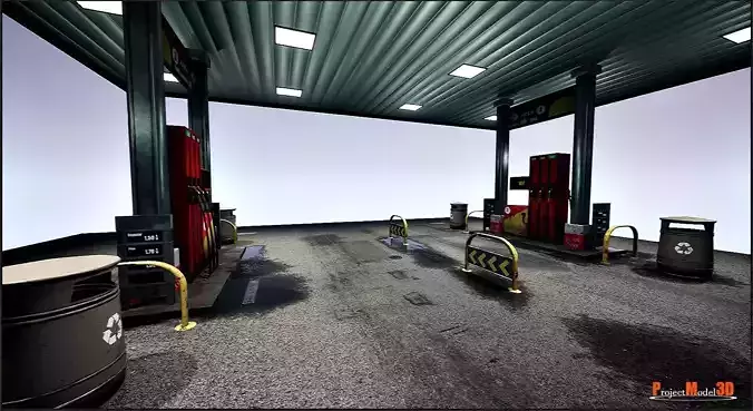 Gas station package UE4-FBX-V01 Low-poly 3D model