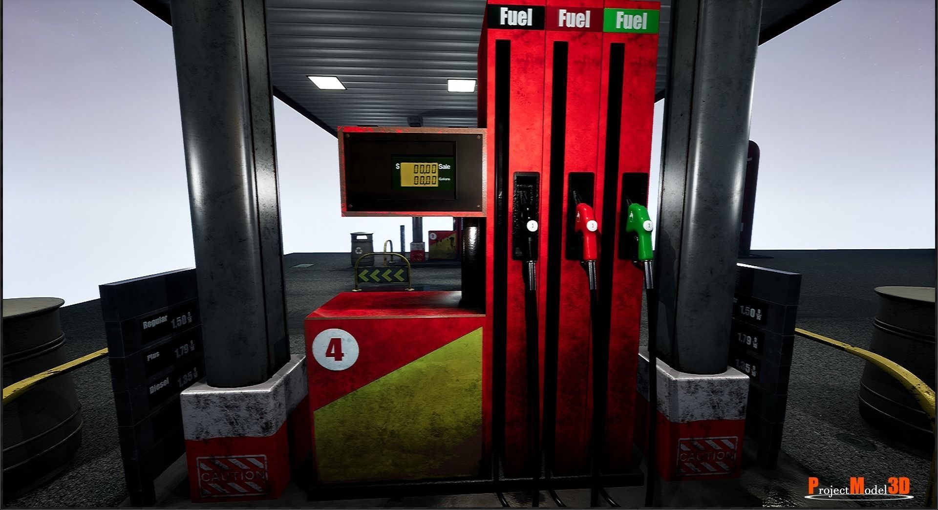 Gas station package UE4-FBX-V01 Low-poly 3D model_2