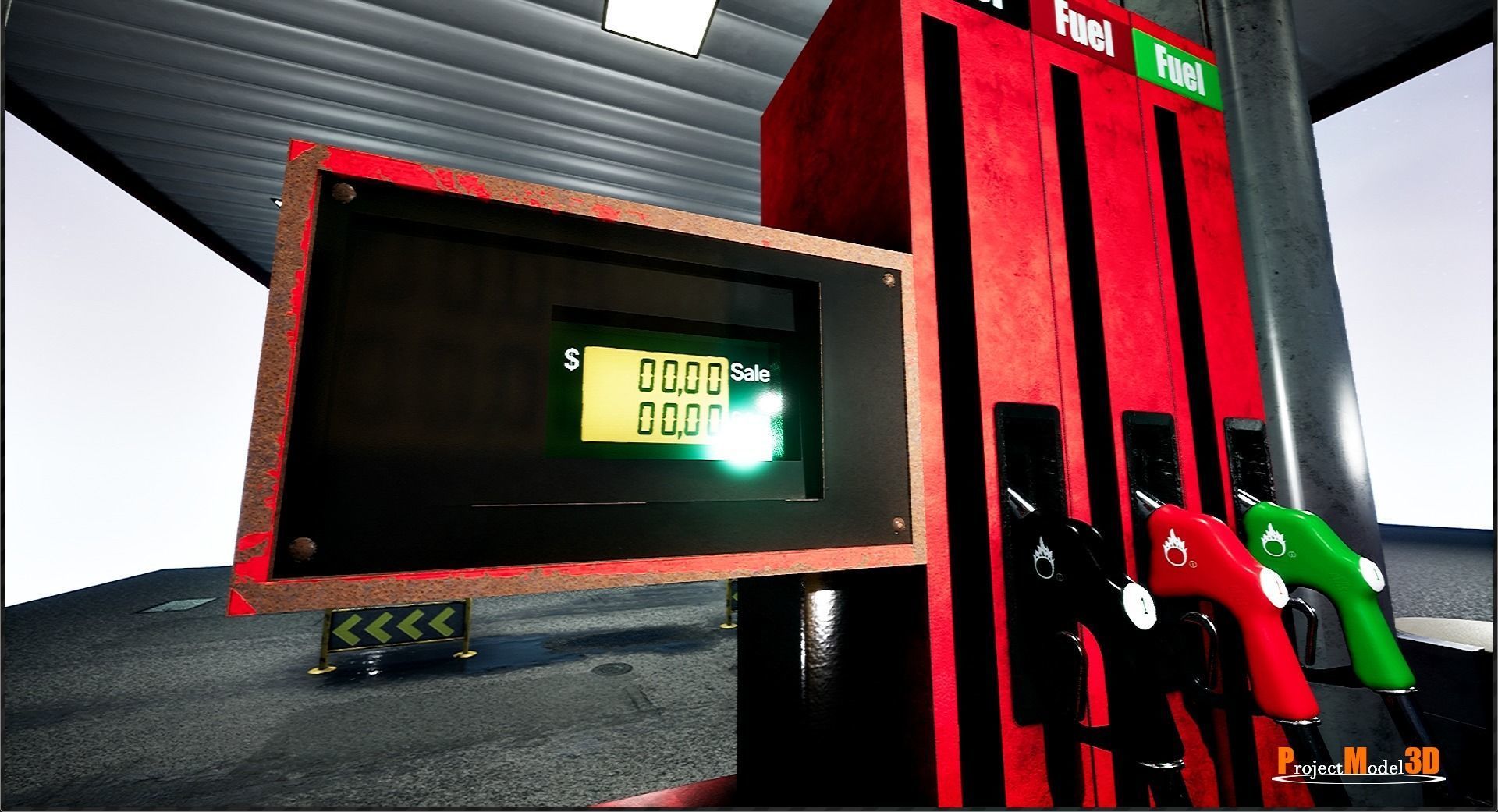 Gas station package UE4-FBX-V01 Low-poly 3D model_7