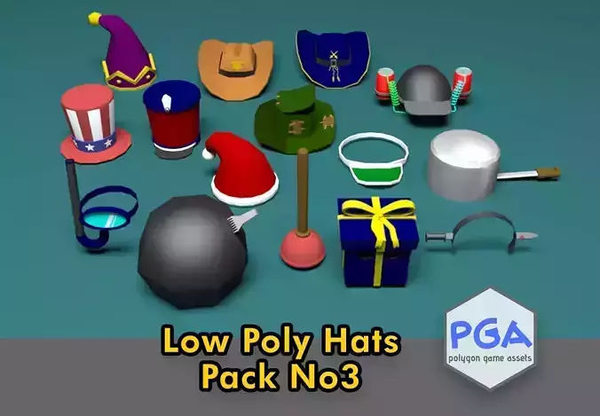 Low Poly Hats 3 pack Low-poly 3D model