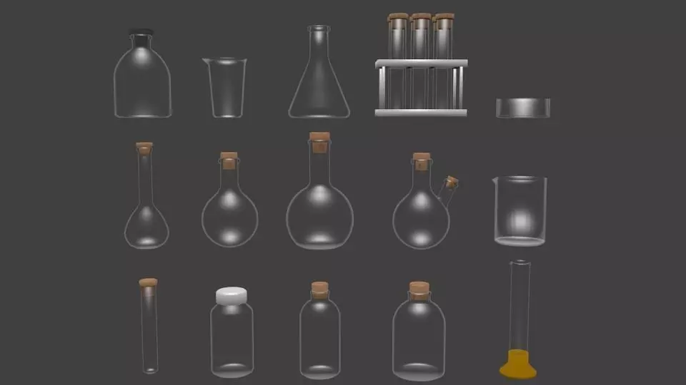 Chemical glassware kit low poly Low-poly 3D model