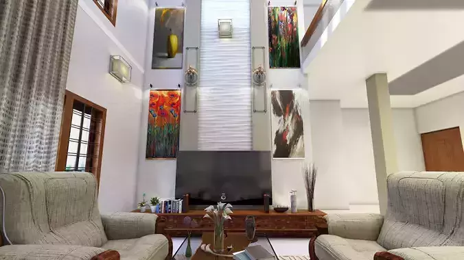 double height living room Free 3D model