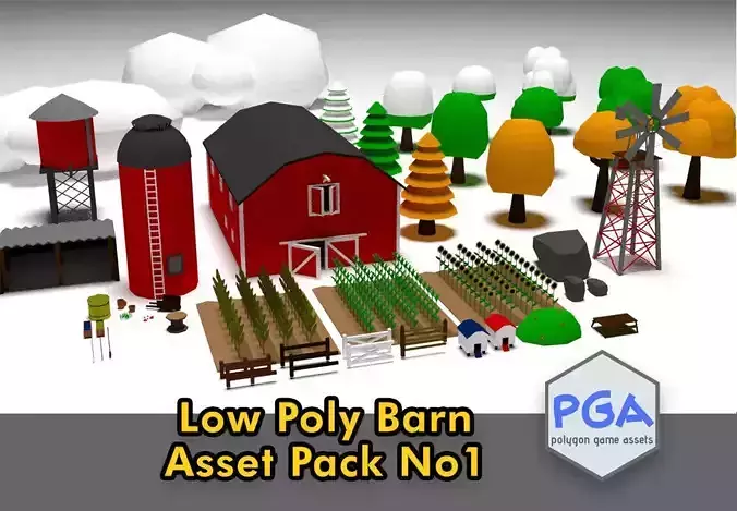 Low poly farm barn