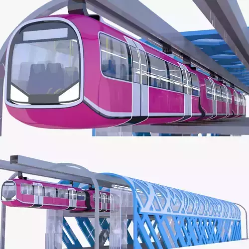 Monorail train with station II 3D model