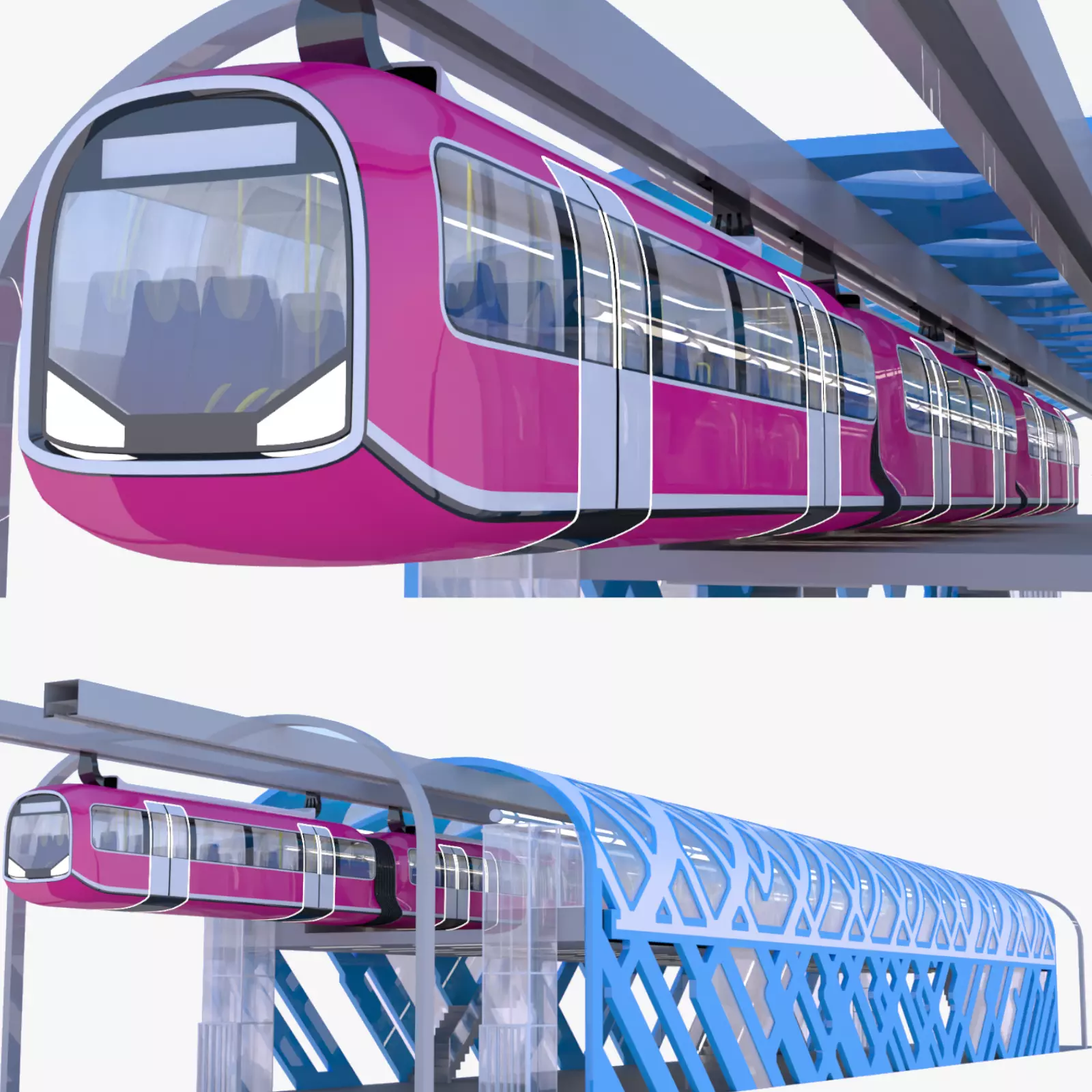 Monorail train with station II 3D model_0
