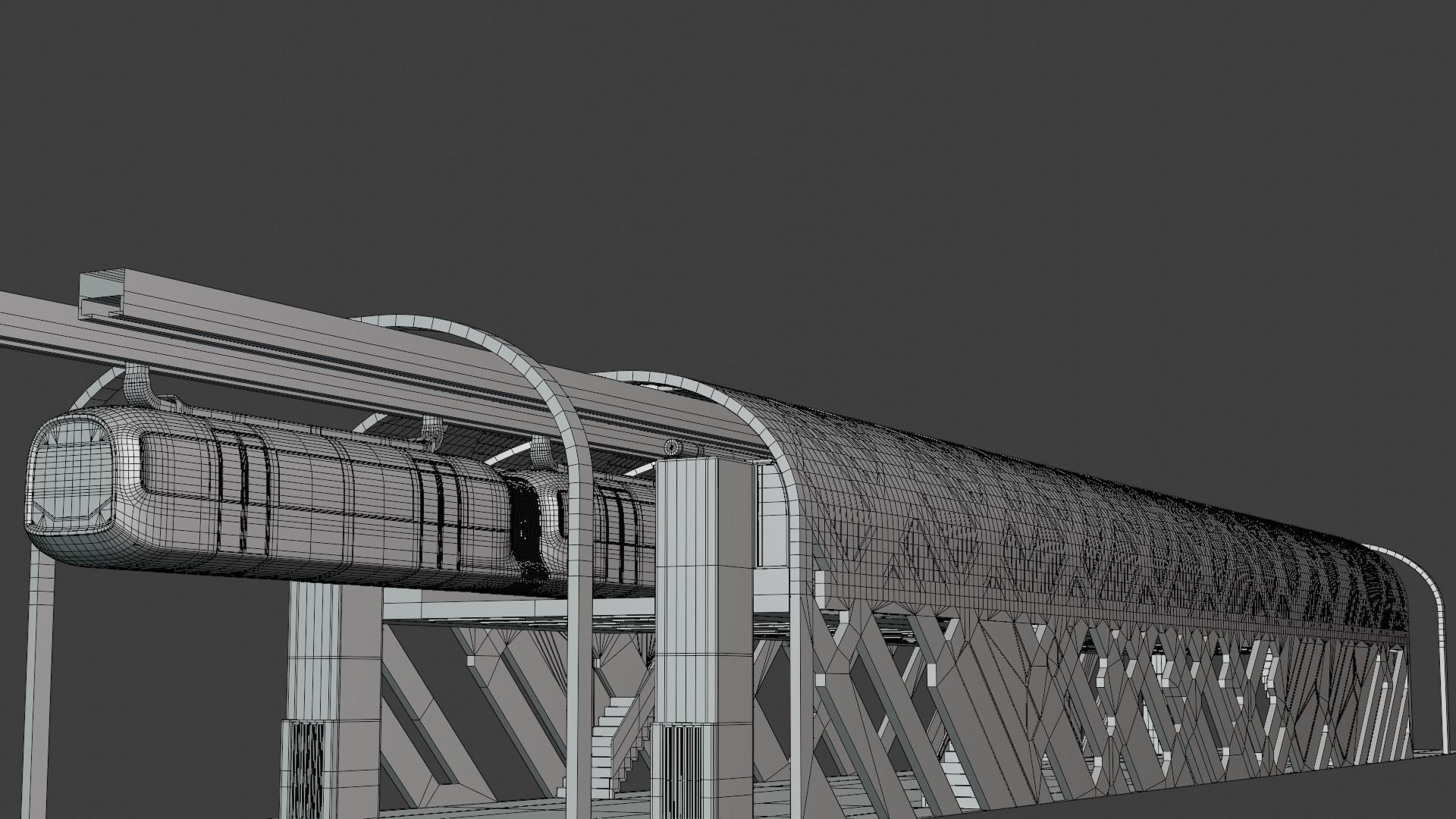 Monorail train with station II 3D model_2
