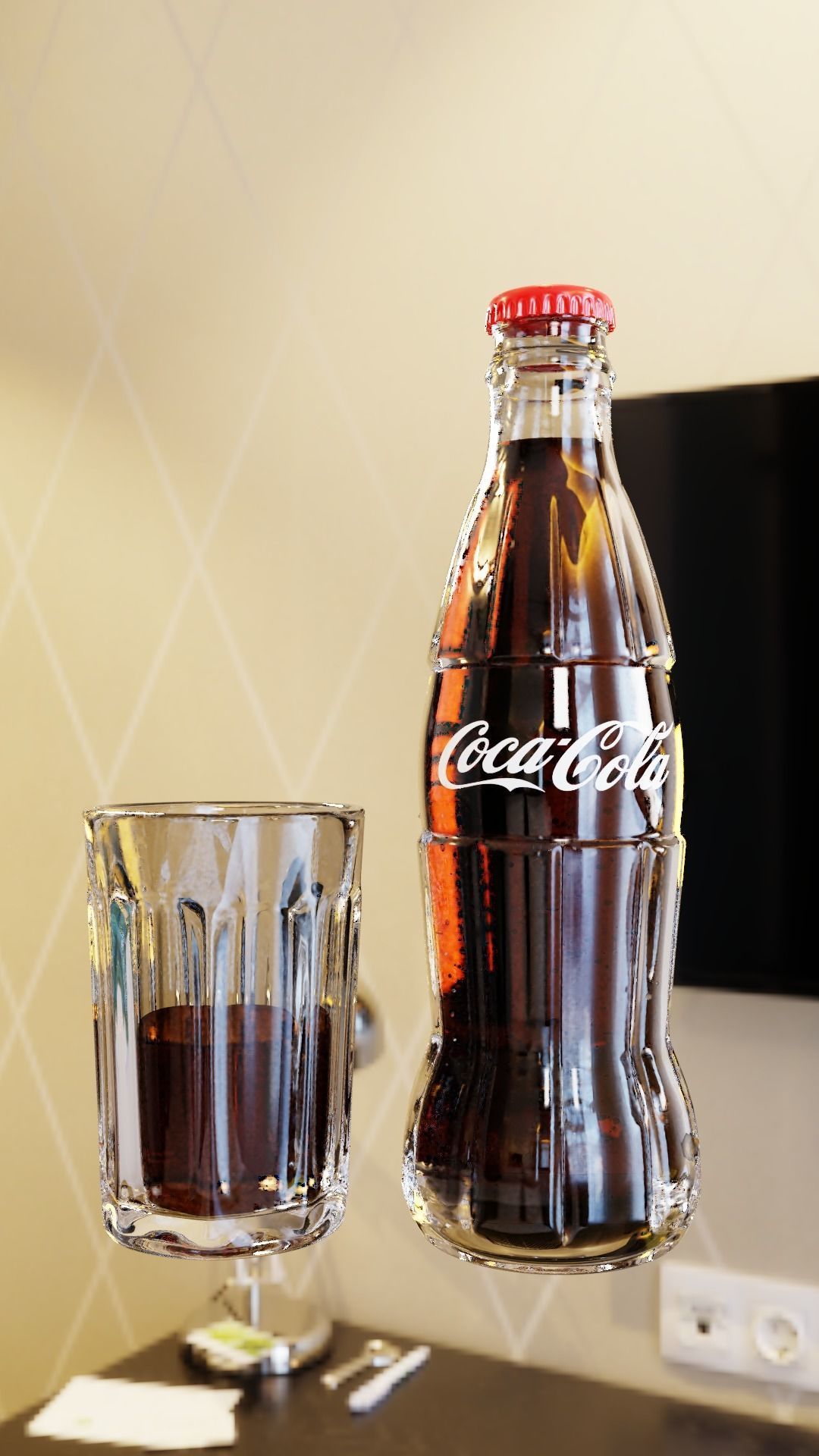 Coca cola bottle and glass 3D model_2