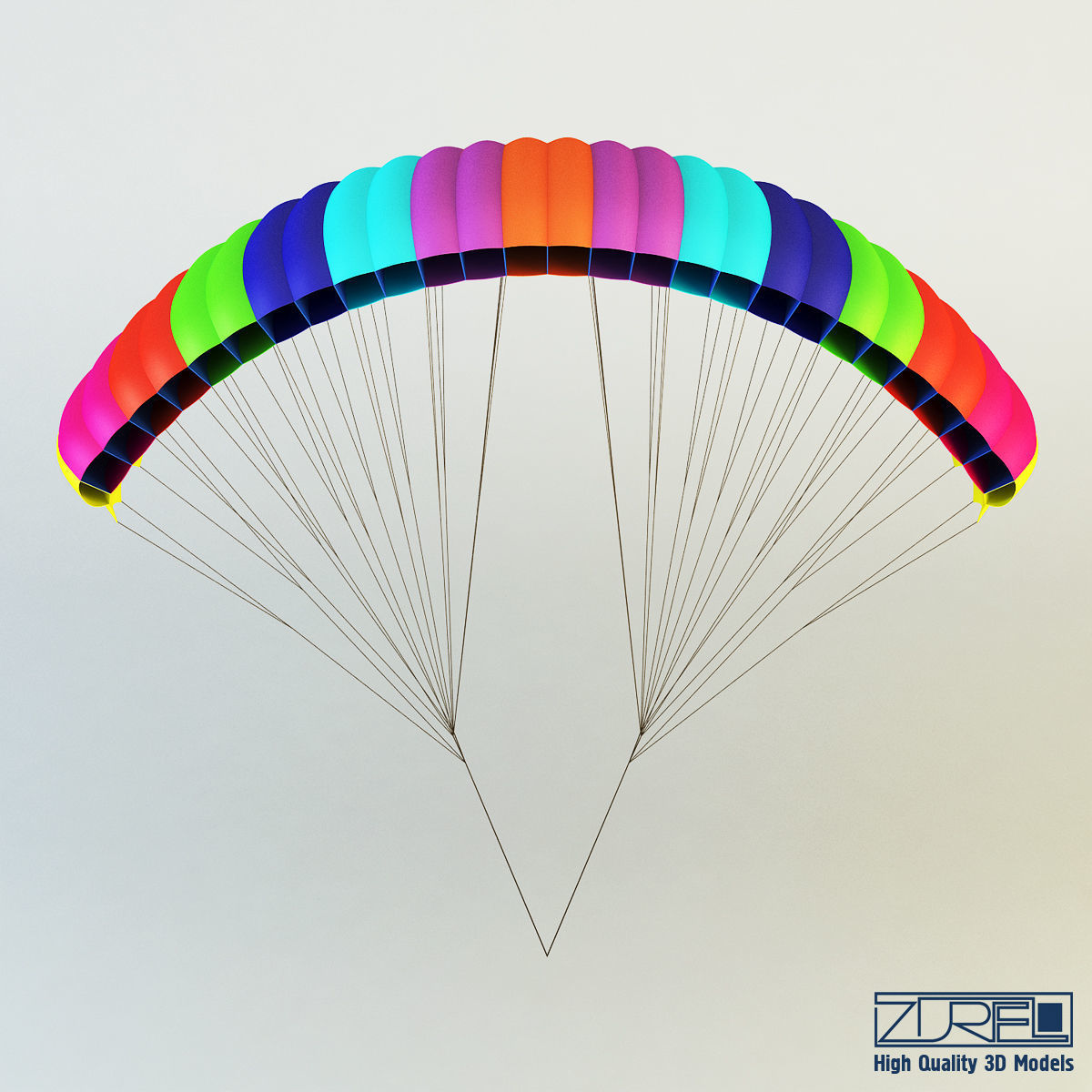 Paraglider v 1 Colorful Parachute 3D model_4