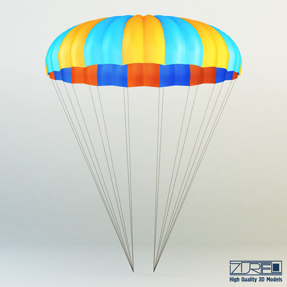Parachute Orange and Blue 3D model_3