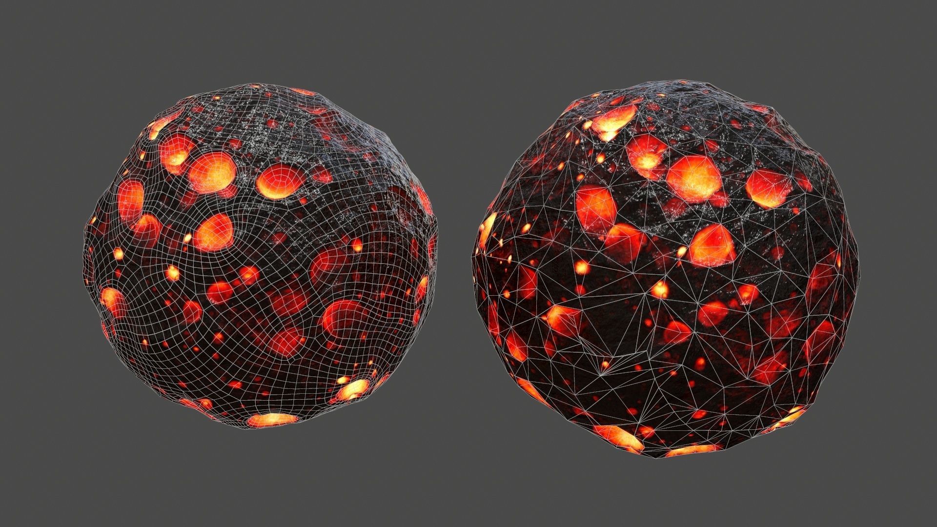 asteroid set lava ball Low-poly 3D model_22