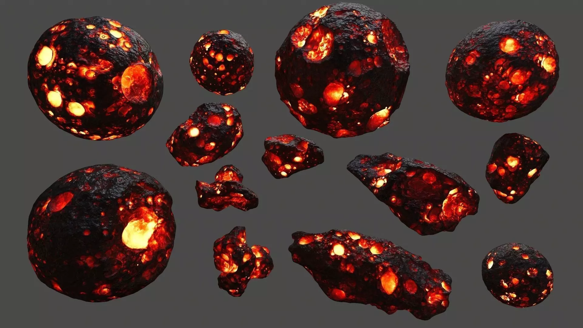 asteroid set lava ball Low-poly 3D model_0