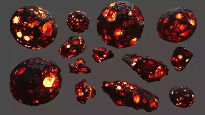 asteroid set lava ball Low-poly 3D model