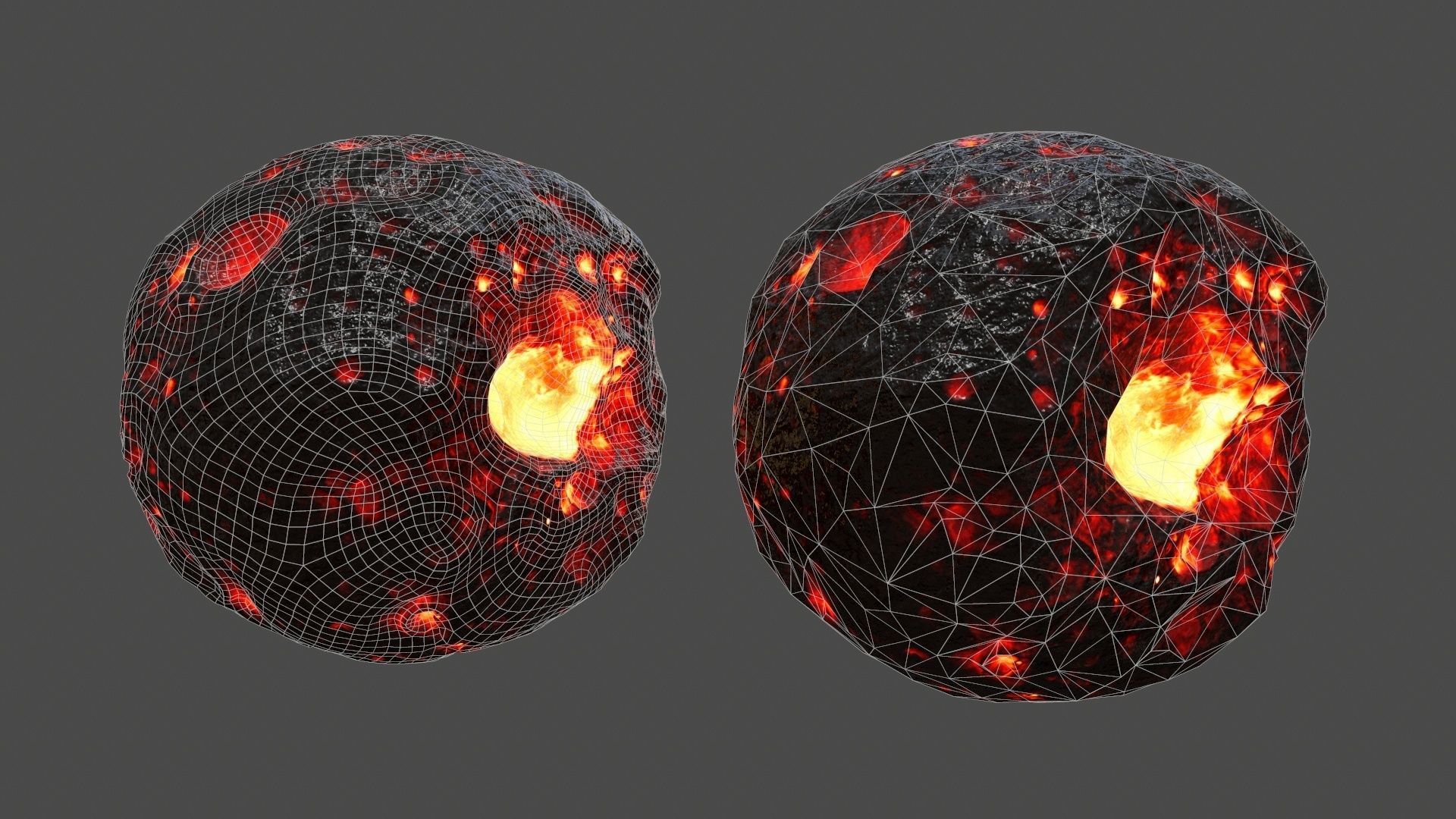 asteroid set lava ball Low-poly 3D model_28