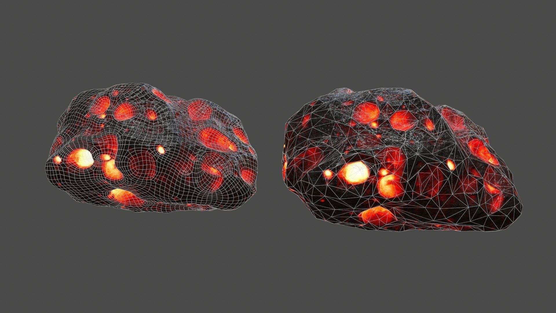 asteroid set lava ball Low-poly 3D model_34