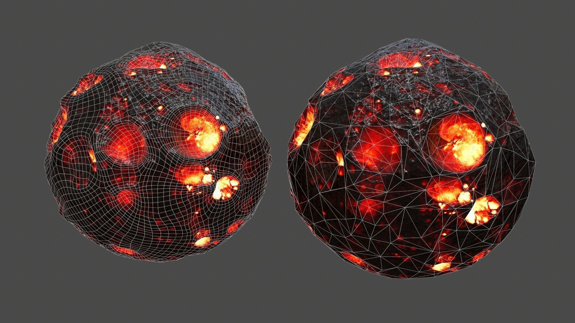 asteroid set lava ball Low-poly 3D model_25