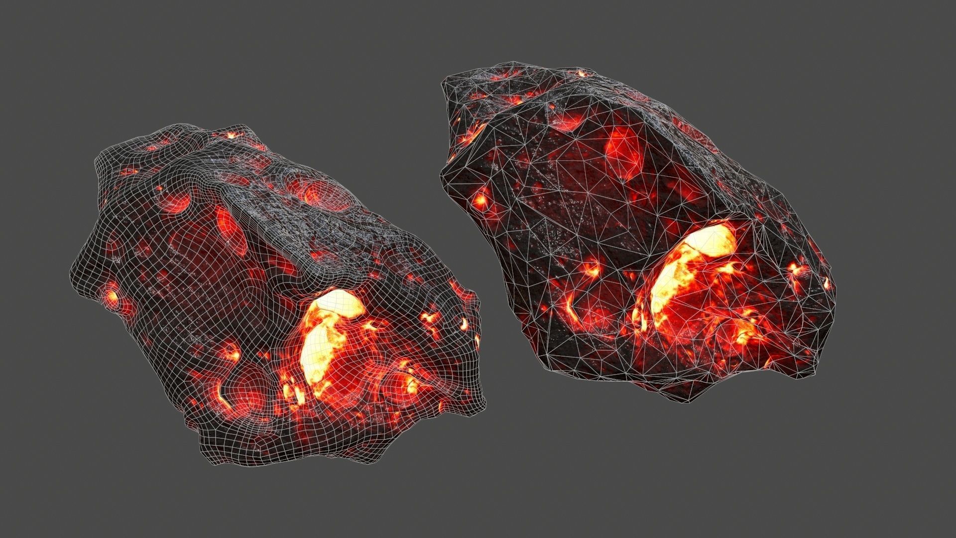 asteroid set lava ball Low-poly 3D model_36