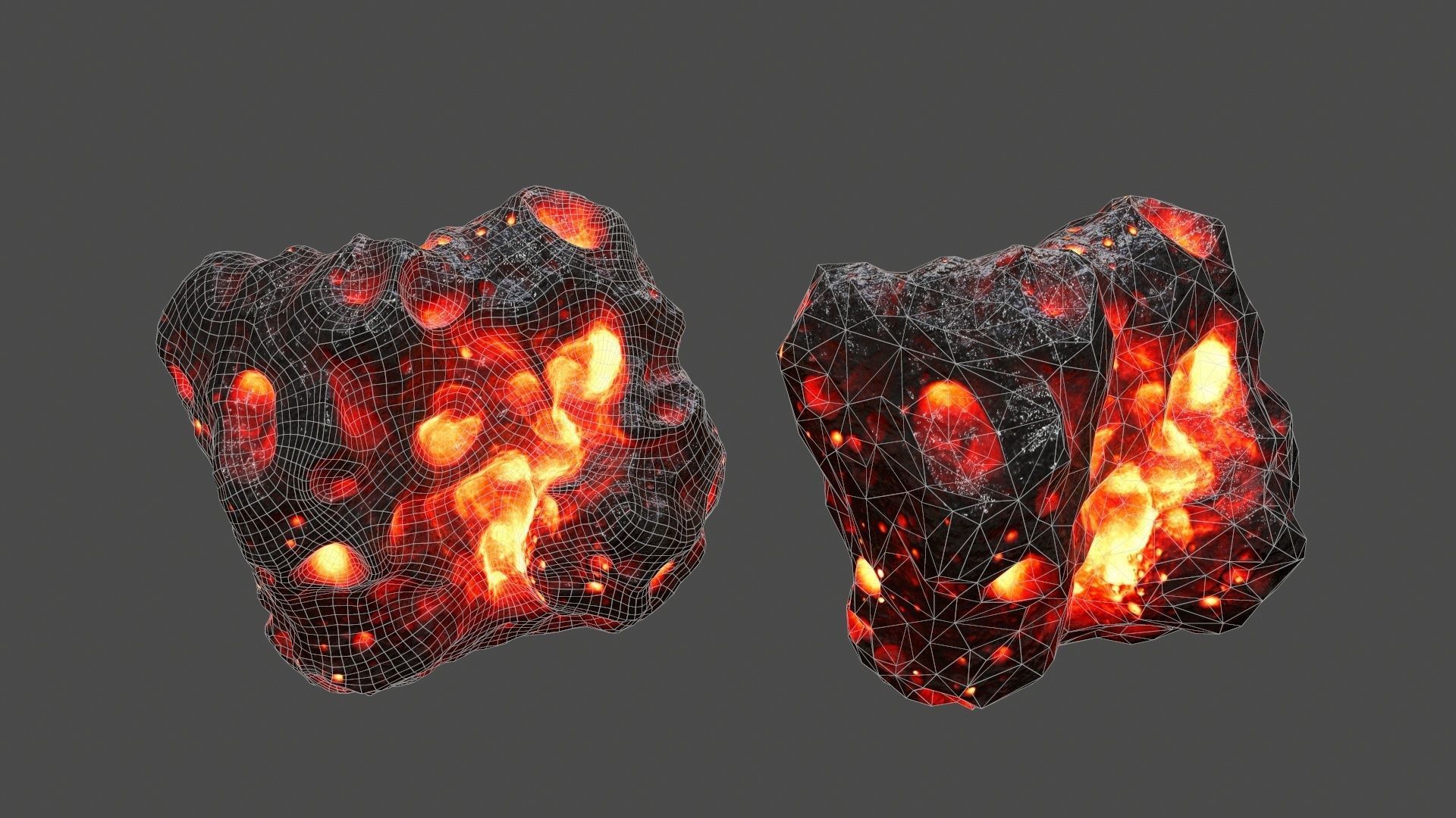 asteroid set lava ball Low-poly 3D model_42