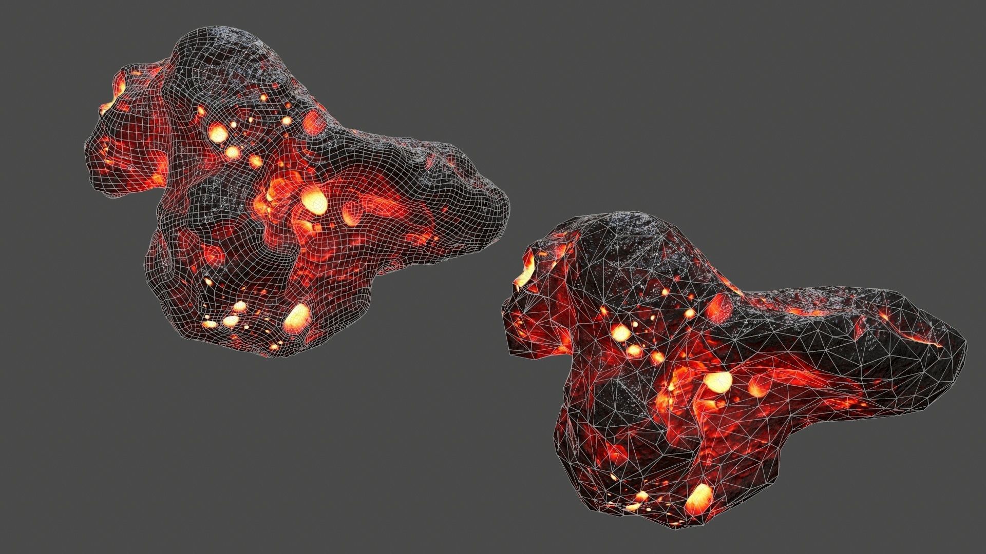 asteroid set lava ball Low-poly 3D model_38