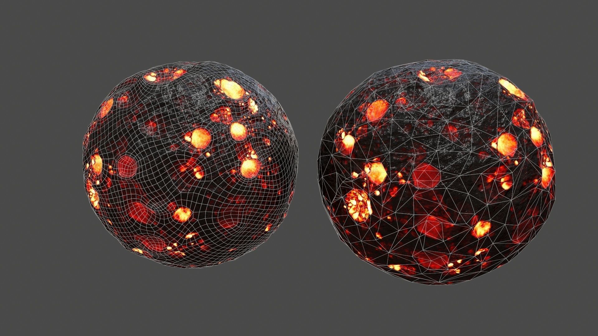 asteroid set lava ball Low-poly 3D model_24