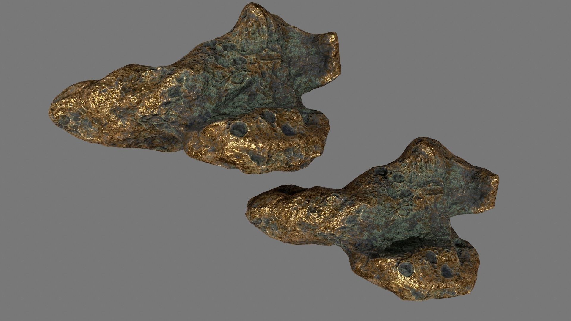 asteroid set gold ball Low-poly 3D model_30