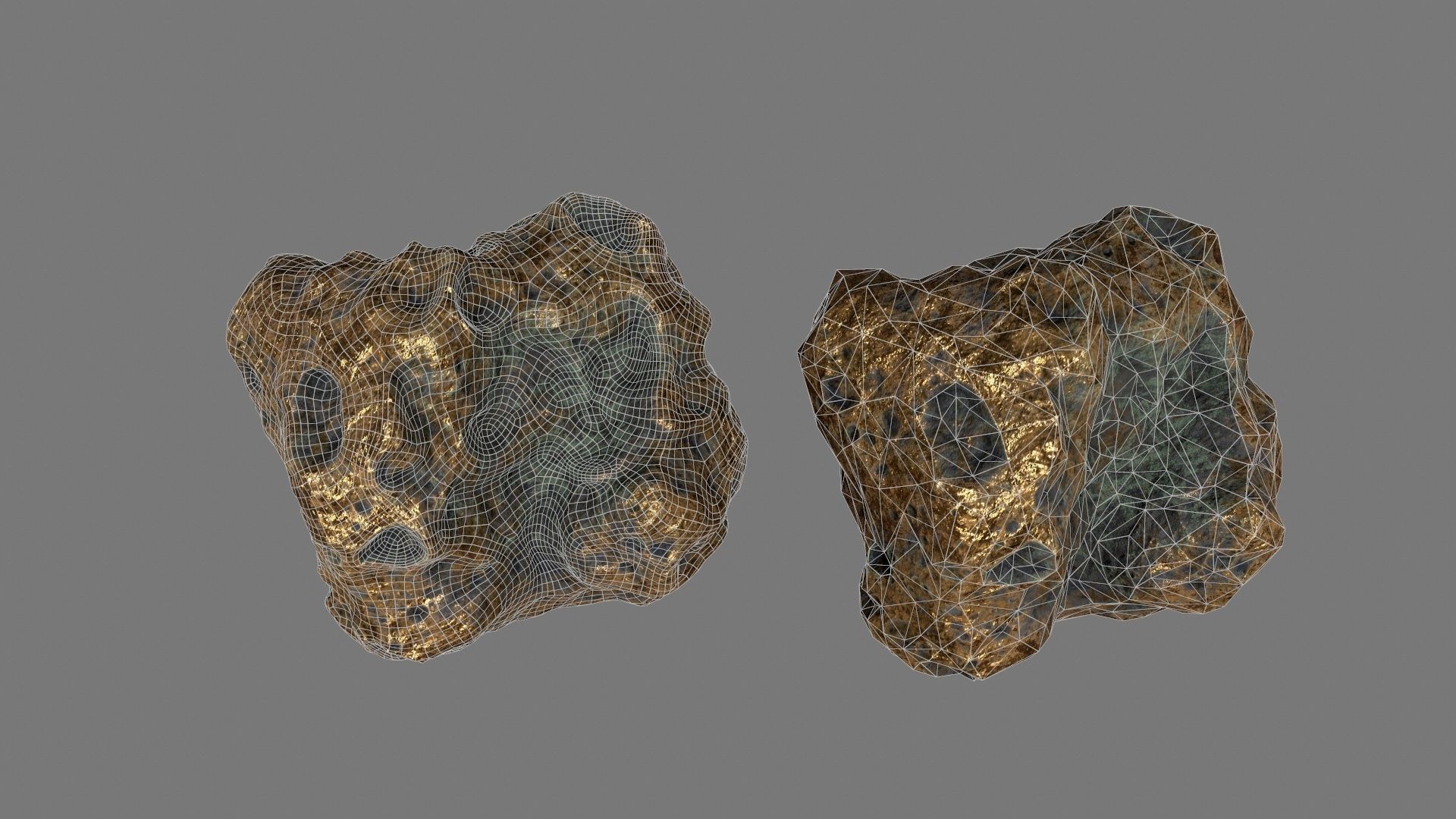 asteroid set gold ball Low-poly 3D model_27