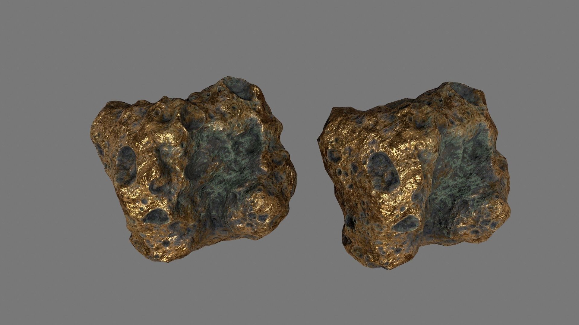 asteroid set gold ball Low-poly 3D model_28
