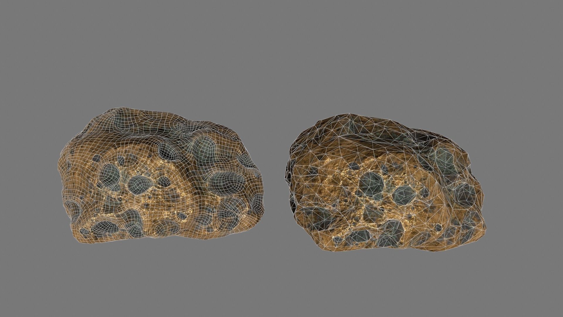 asteroid set gold ball Low-poly 3D model_21