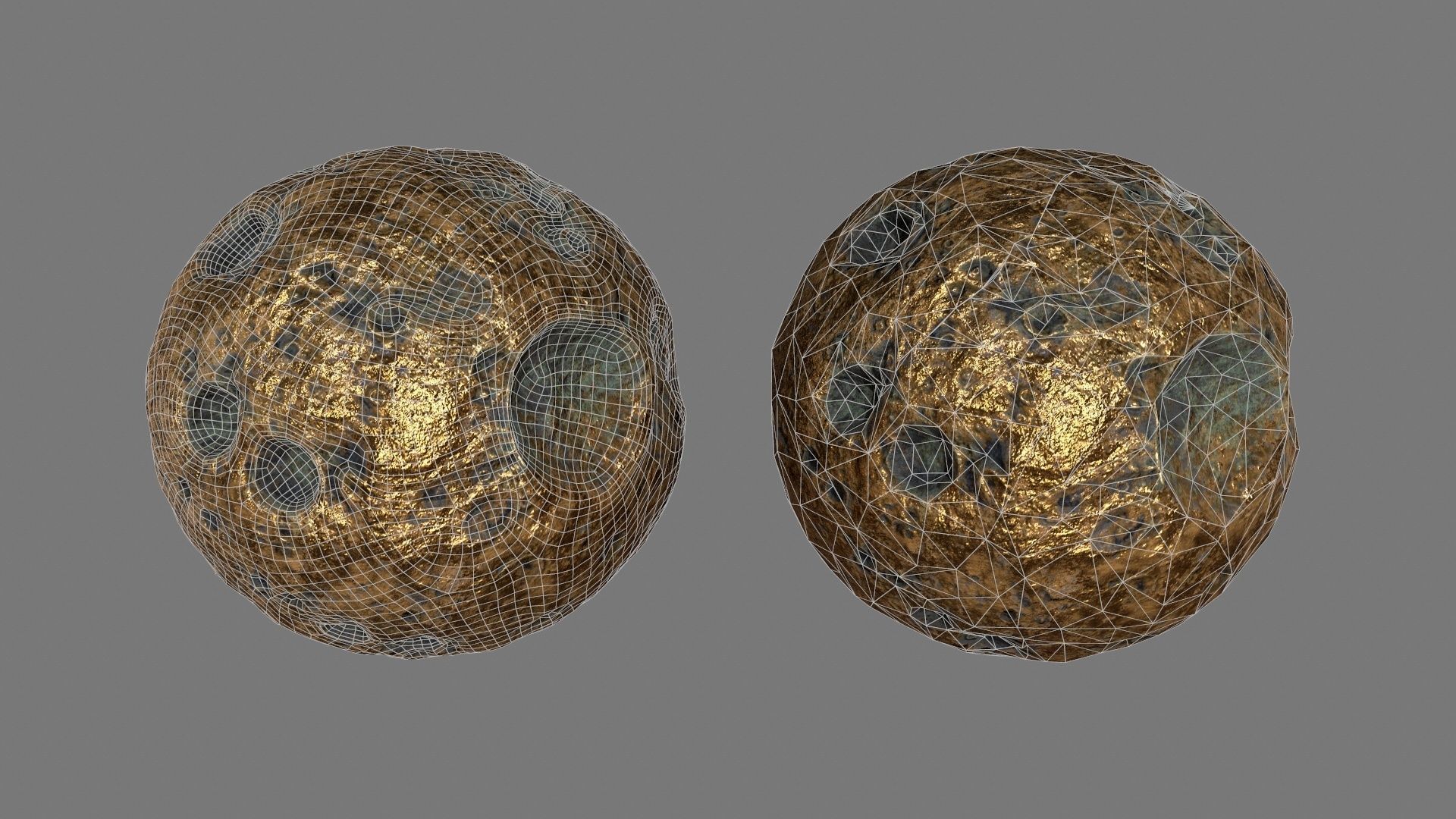 asteroid set gold ball Low-poly 3D model_31