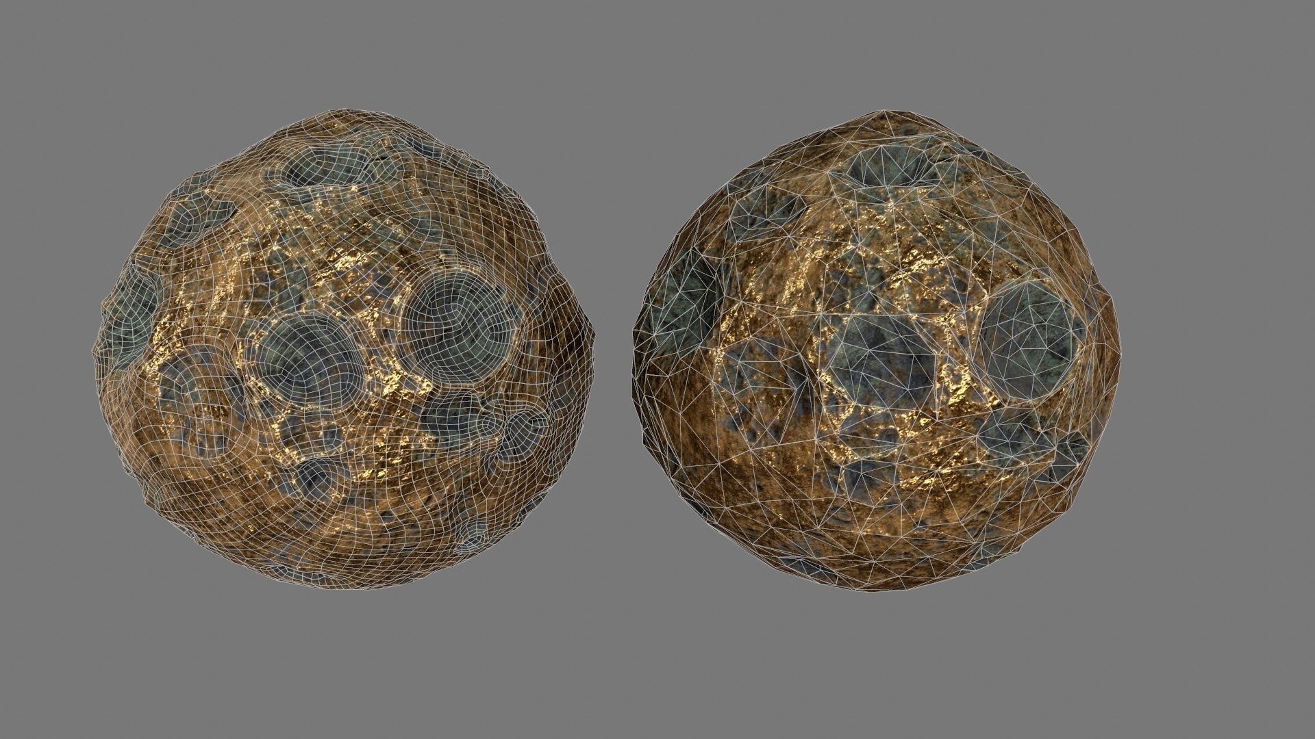 asteroid set gold ball Low-poly 3D model_39