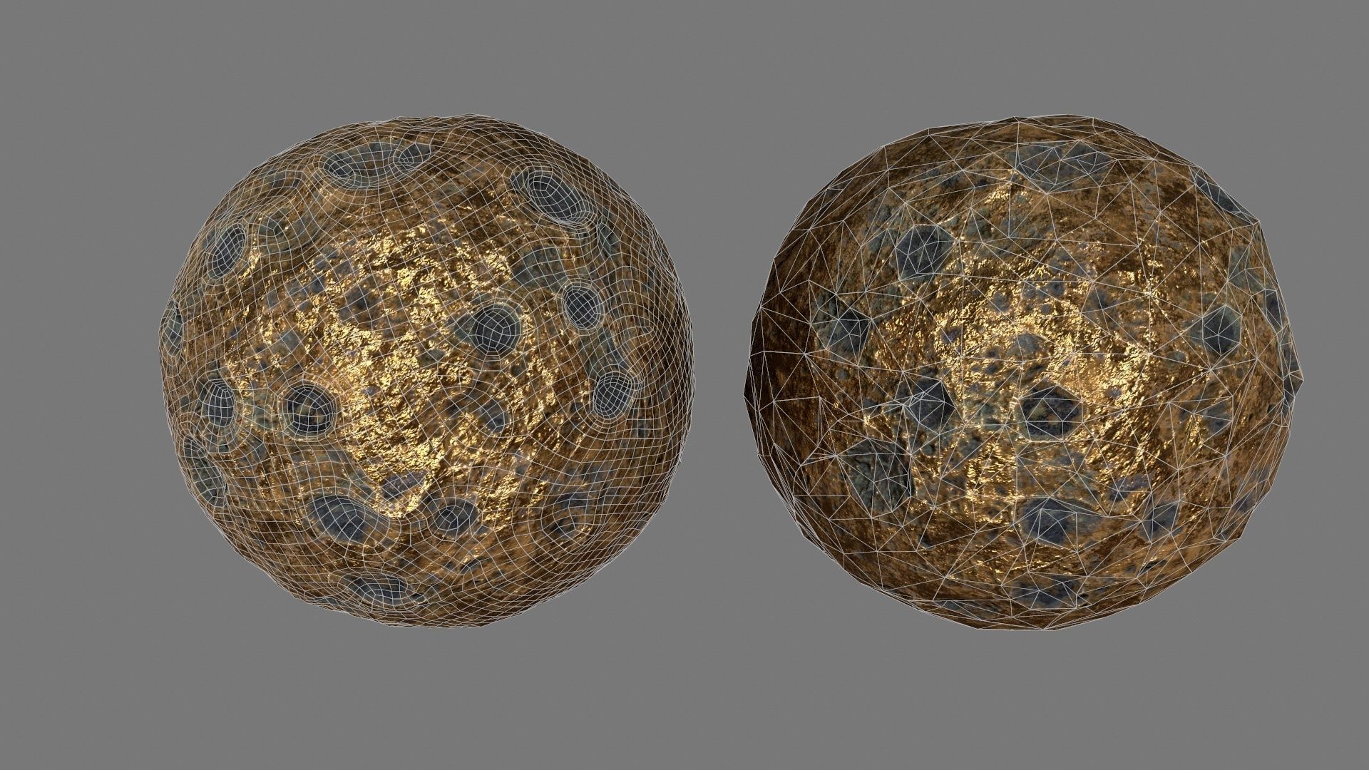 asteroid set gold ball Low-poly 3D model_37