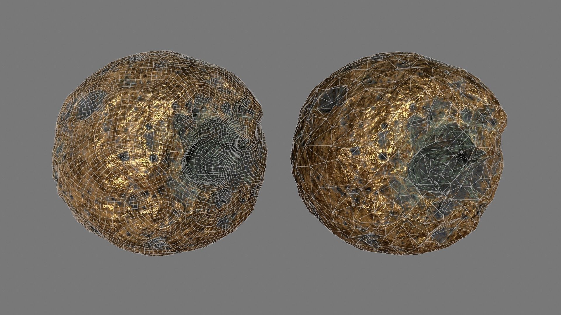 asteroid set gold ball Low-poly 3D model_34