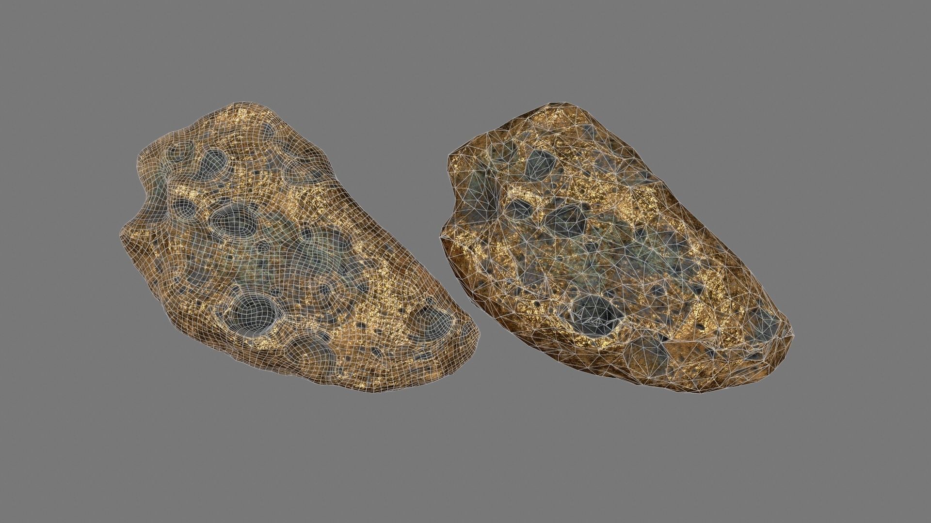 asteroid set gold ball Low-poly 3D model_18