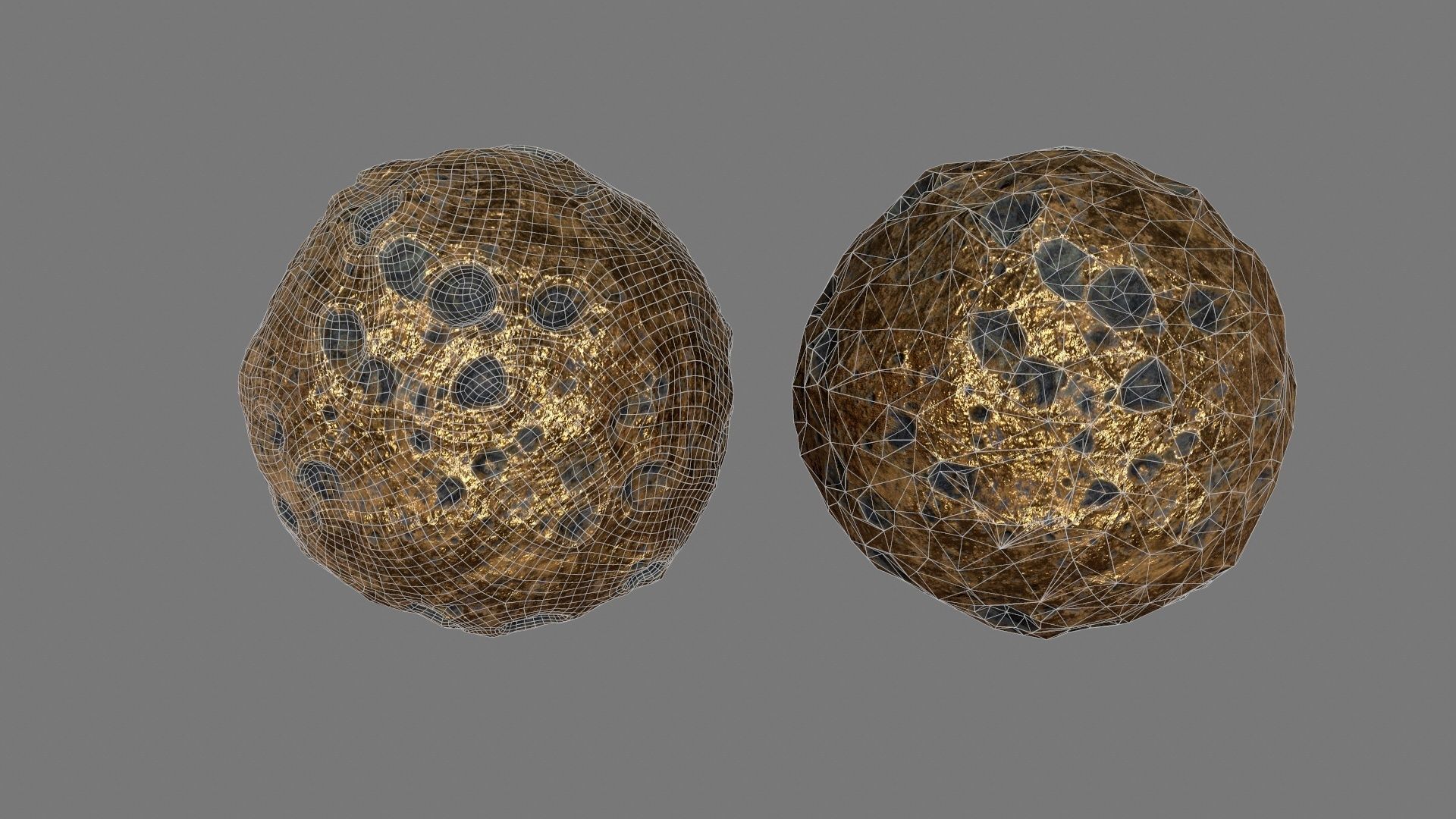 asteroid set gold ball Low-poly 3D model_35