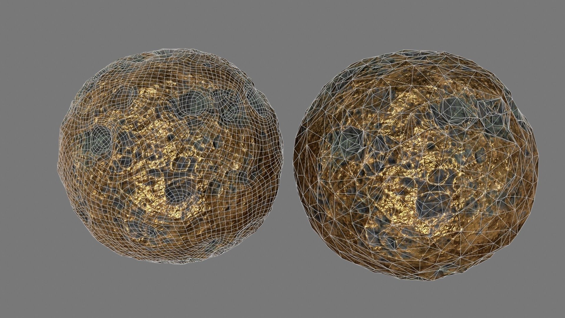 asteroid set gold ball Low-poly 3D model_16