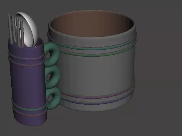 Camping cup mug set with spoon-folk for cold food 3D print model